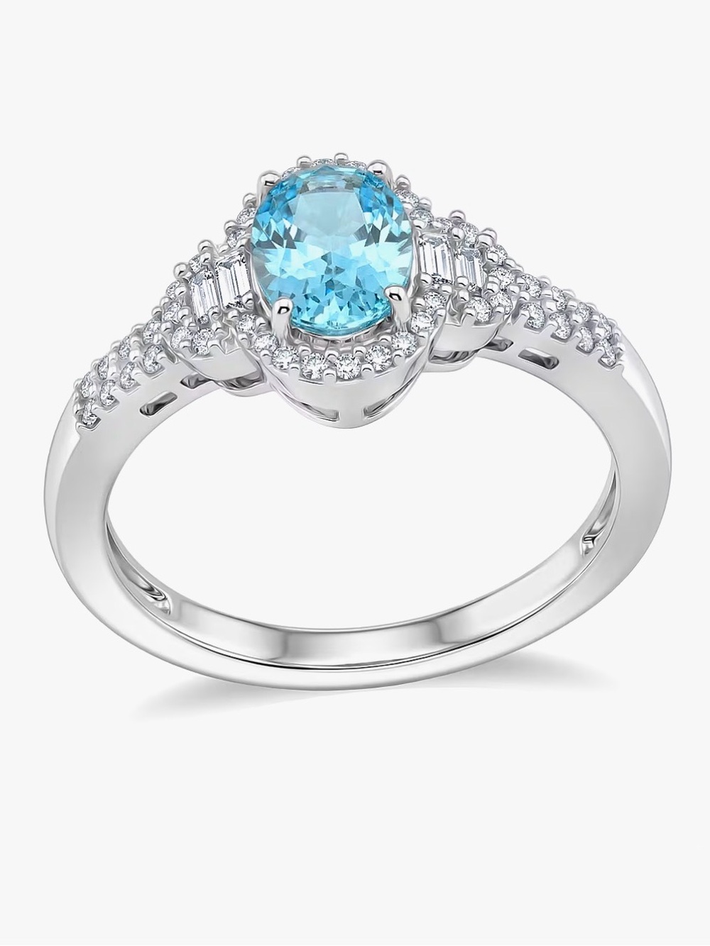 DJoy Womens Cambodian Blue Zircon & Moissanite Halo Ring 925 Silver Size 6 New